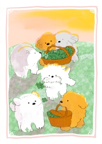 クローバー持ってくる犬