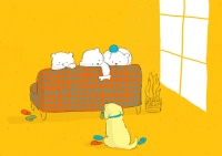 ソファと犬駆け引き