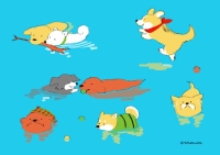 棒を加えて泳ぐ犬のイラスト-のコピー